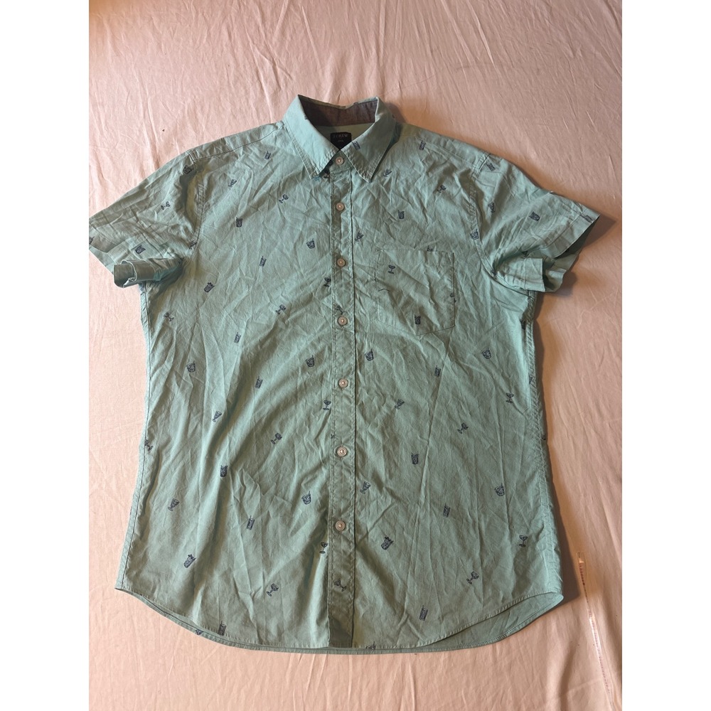 J.Crew Button Down Shirt Mens M Mint Green Cocktail Print H4743 SU18